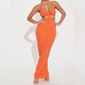Brandy Bubble Texture Maxi Dress - Orange
